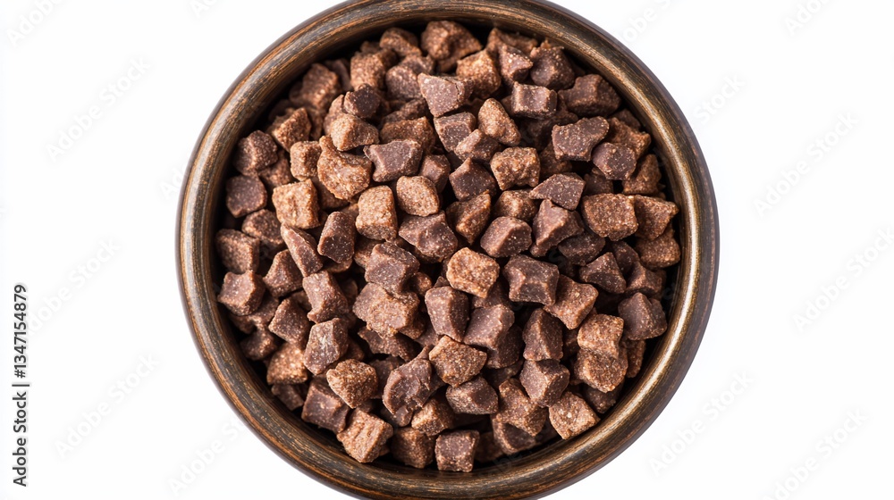 Fototapeta premium Chocolate chunks in bowl, top view, food photography, baking ingredient