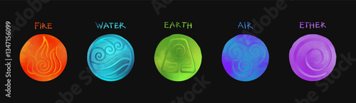 The Five Elements Symbols Vivid Vector Collection