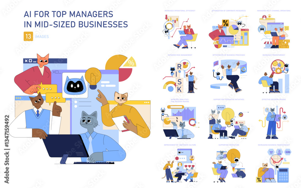 AI For Top Managers In Mid Sized Businesses. Flat Vector Illustration AI For Top Managers In Mid Sized Businesses. Flat Vector Illustration