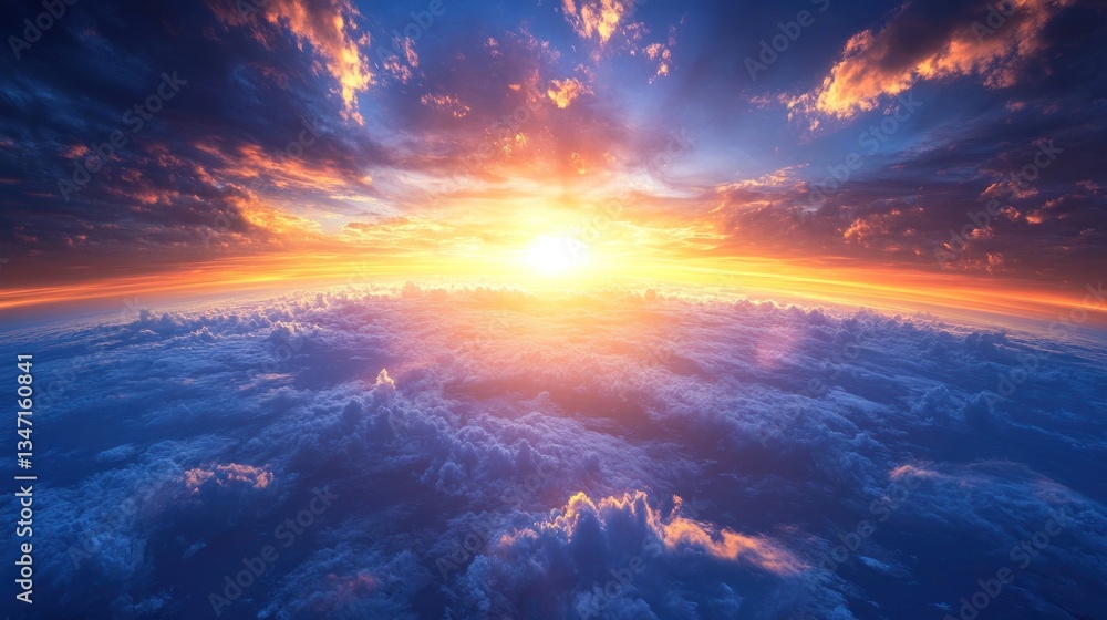 Epic sunset through clouds, aerial view Epic sunset through clouds, aerial view