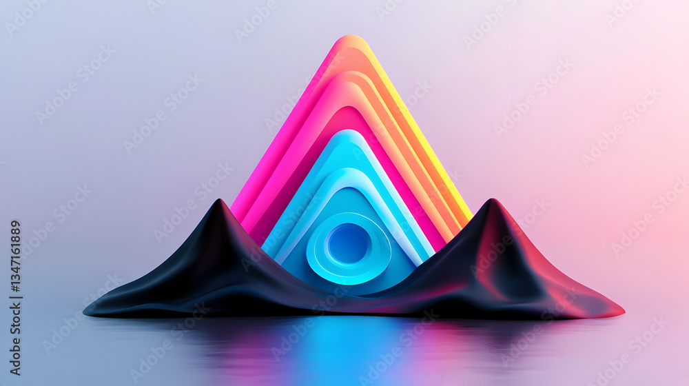 Fototapeta premium Abstract 3D Geometric Art with Neon Pink Blue Orange Triangles