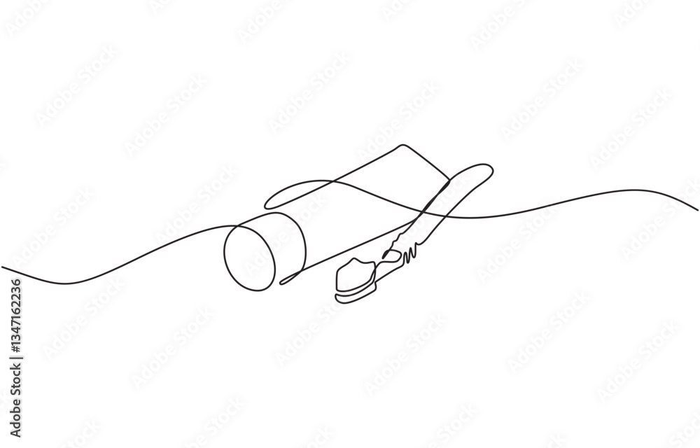 Fototapeta premium Continuous one line drawing of brush with toothpaste vector illustration, Continuous one line drawing of toothbrush and toothpaste, one line art toothbrush and toothpaste.