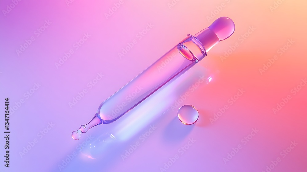 Abstract dropper on vibrant gradient background. Possible use Cosmetic product advertisement Abstract dropper on vibrant gradient background. Possible use Cosmetic product advertisement