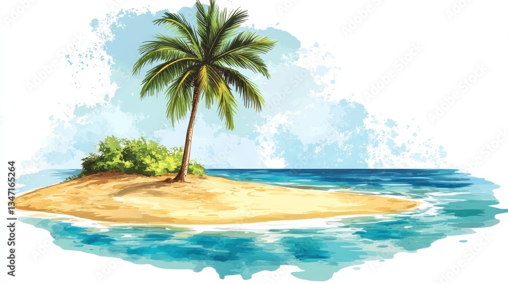 Fototapeta premium Tropical island scene with palm tree