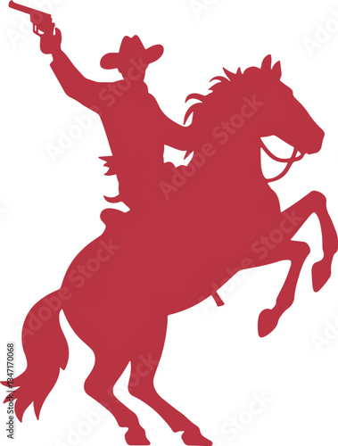 a horse rider with a gun in his hand
