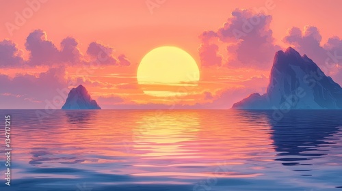 Wallpaper Mural Stunning sunset over the ocean with clouds and mountains present Torontodigital.ca