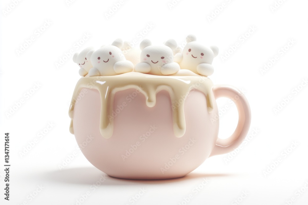 Adorable bear-shaped marshmallows in a pink mug filled with creamy hot chocolate. Adorable bear-shaped marshmallows in a pink mug filled with creamy hot chocolate.