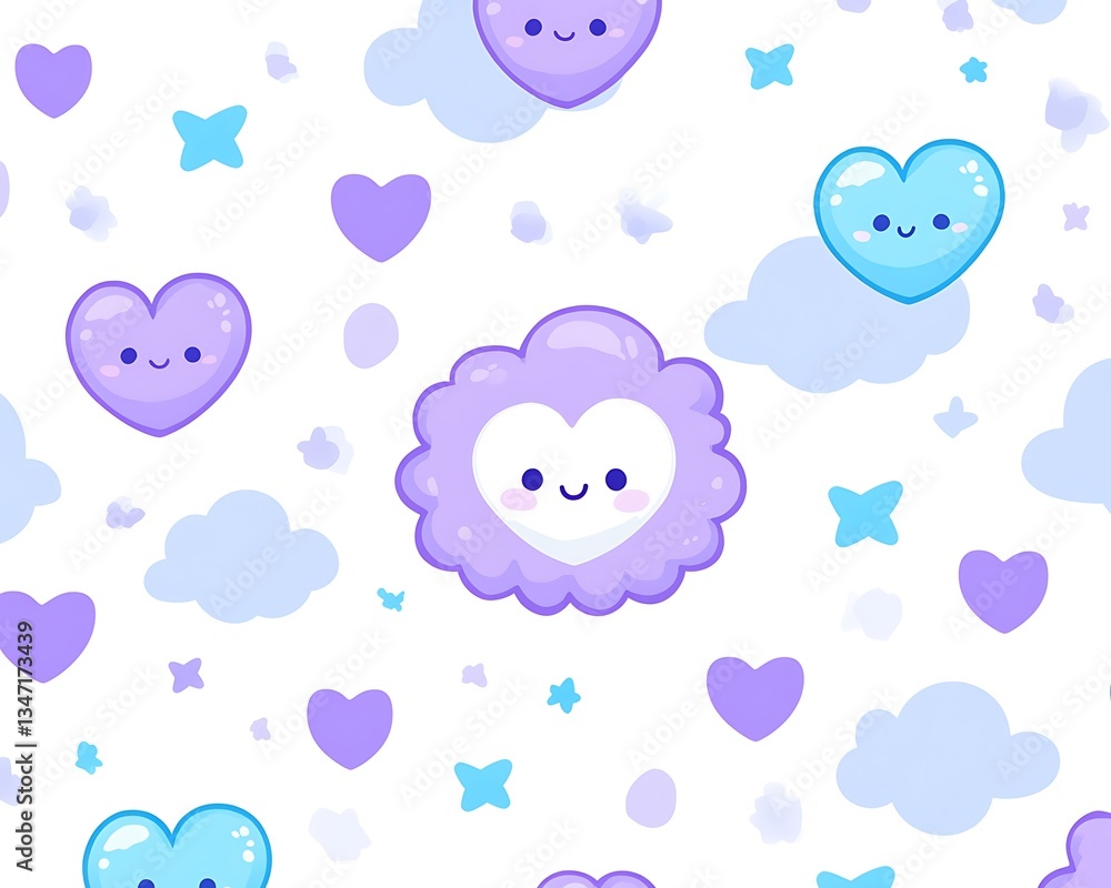 Cute heart clouds pattern on white background for use Cute heart clouds pattern on white background for use
