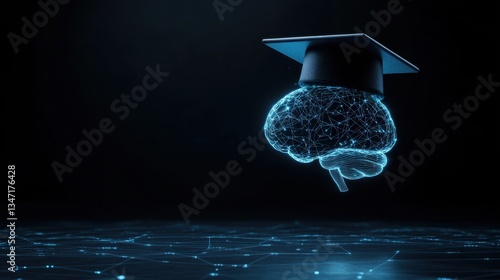 Wallpaper Mural Digital brain formed by light trails, with a mortarboard hovering above, futuristic learning and AI education concept. Torontodigital.ca