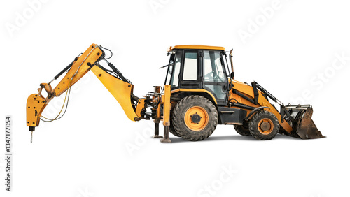Fotografi A powerful excavator loader with a hydraulic hammer, demonstrating versatility for various construction projects