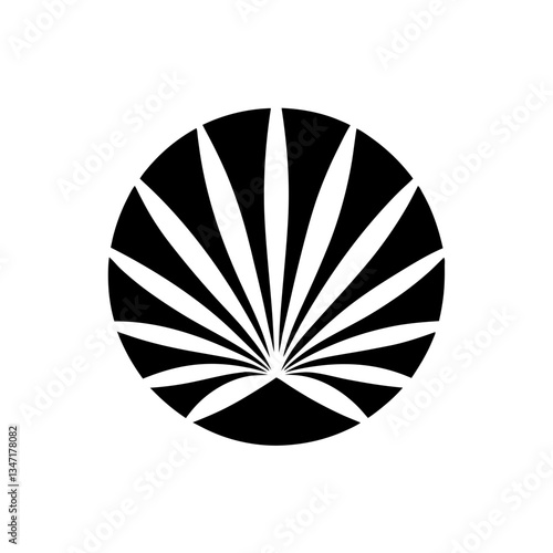 a symmetrical illustration of a black sun with radiating lines, symbol of cannabis or marijuana
