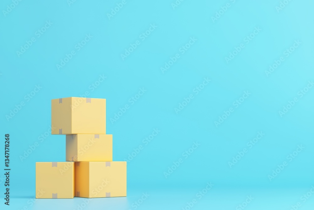 Conceptual Image of Small Yellow Delivery Boxes on a Blue Background for Digital Marketplace Use Conceptual Image of Small Yellow Delivery Boxes on a Blue Background for Digital Marketplace Use