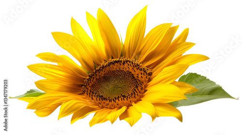 Gorgeous golden sunflower isolated on transparent background, detailed photo, png 