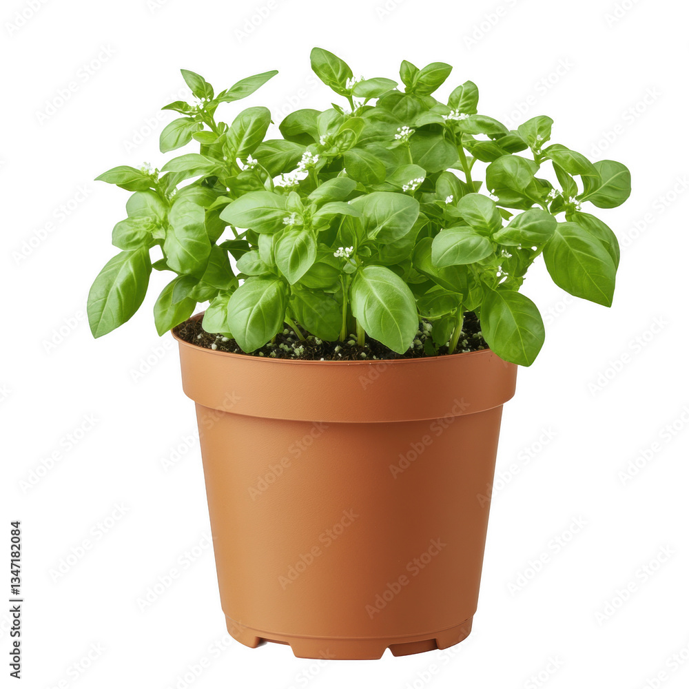 A small potted plant with green leaves sits in a brown pot. The plant is surrounded by dirt and he is thriving A small potted plant with green leaves sits in a brown pot. The plant is surrounded by dirt and he is thriving