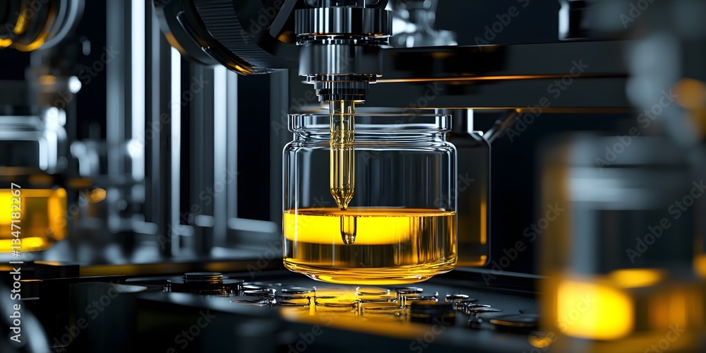 Laboratory equipment transferring a yellow liquid Laboratory equipment transferring a yellow liquid