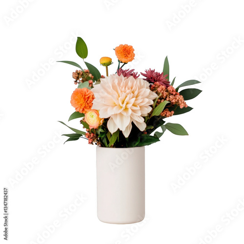 Wallpaper Mural A white vase with a bouquet of flowers in it. The flowers are orange and yellow Torontodigital.ca