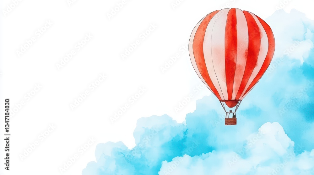 Fototapeta premium Vibrant Watercolor Illustration of a Hot Air Balloon Floating in a Bright Sky
