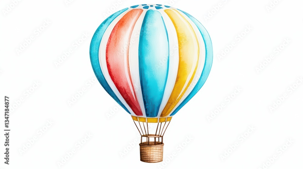 Fototapeta premium Watercolor Illustration of a Colorful Hot Air Balloon Floating in a Clear Sky