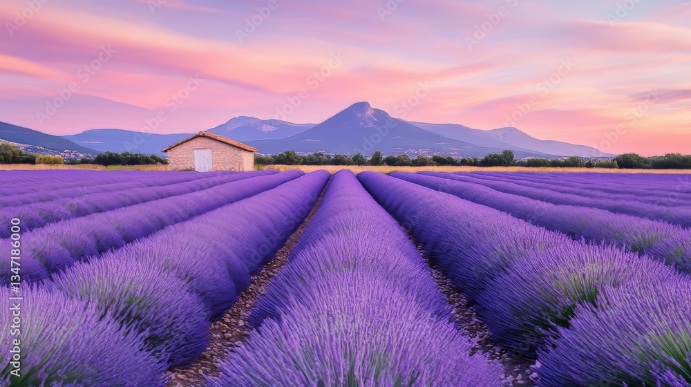 Naklejka premium lavender field at sunset