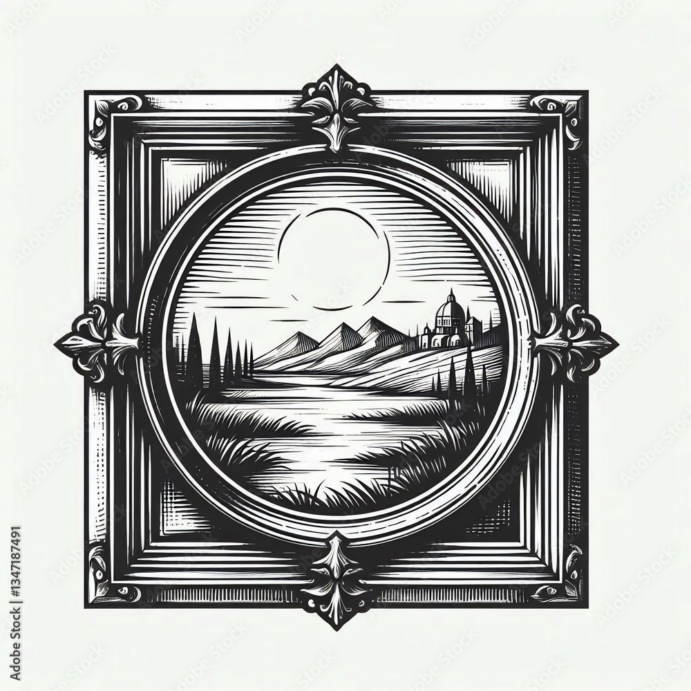 Fototapeta premium Ornate Frame Moonlit Valley Vista