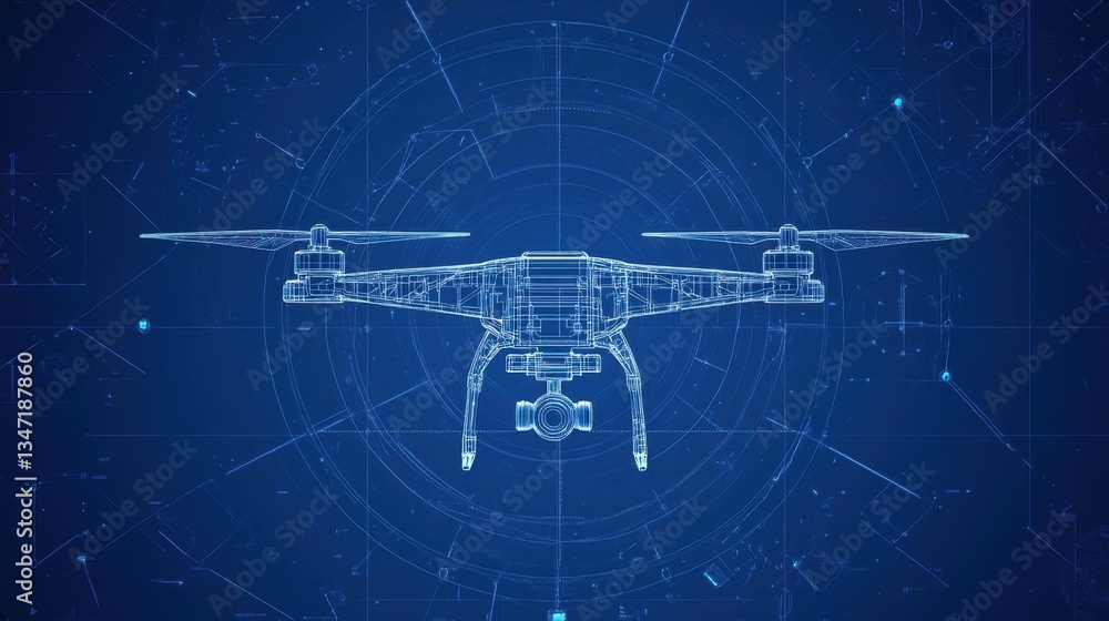 Modern engineering concept of a drone in a digital blueprint format, emphasizing technology, innovation, and UAV development for aerial applications. Modern engineering concept of a drone in a digital blueprint format, emphasizing technology, innovation, and UAV development for aerial applications.