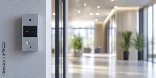 Close-up of a smart door intercom with a camera and web streaming in an office building