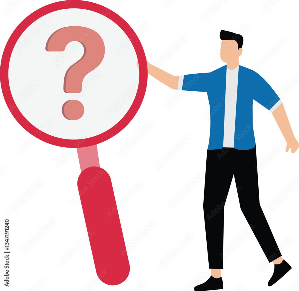 Business man uses a magnifying glass to search for new business idea Business man uses a magnifying glass to search for new business idea