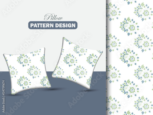  Floral Abstract Seamless Pillow Pattern With Hand Drawn Flower And Thai style Design For Clothing, Fabric, Background . Retro Elegance Repeat Print. Vintage design for Bedsheet, wallpaper or wrapping