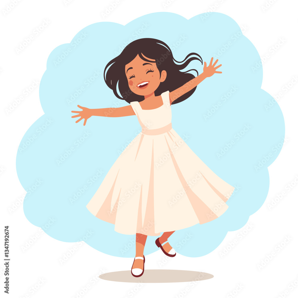 Joyful little girl twirling in a party dress, playful celebration Joyful little girl twirling in a party dress, playful celebration