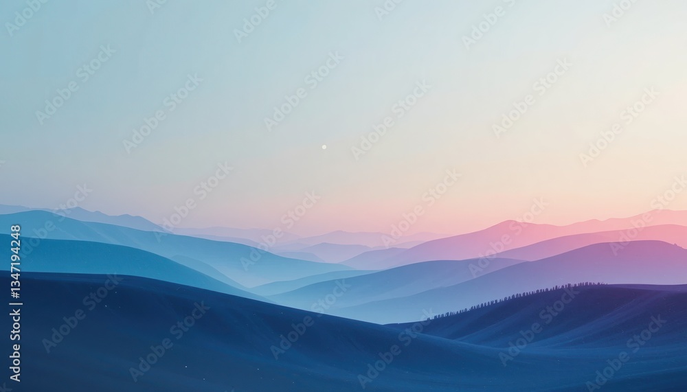 Obraz premium Serene sunrise over layered mountains nature aerial view tranquil landscape soft color palette for meditation and relaxation