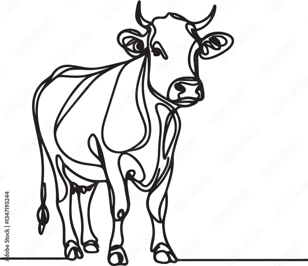 Cow Continuous Line Art Drawing – Black Vector Illustration