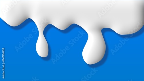 Realistic Dripping Milk on Blue Background. White milk dripping from the top with a realistic 3D effect on a blue background