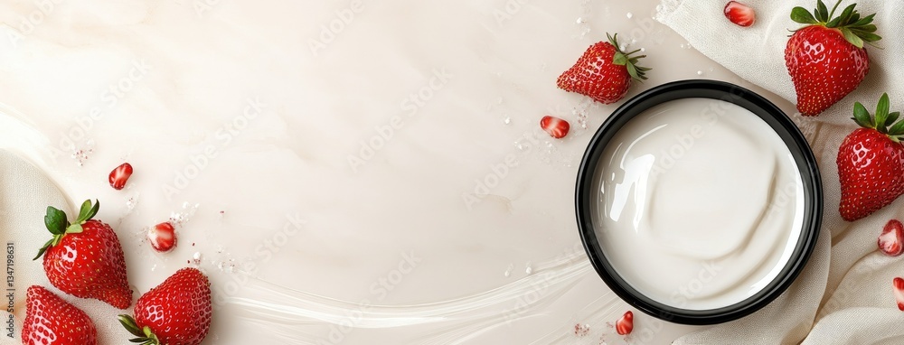 Fresh strawberries and creamy yogurt in a simple setup showcasing a delightful combination for healthy snacking at home Fresh strawberries and creamy yogurt in a simple setup showcasing a delightful combination for healthy snacking at home