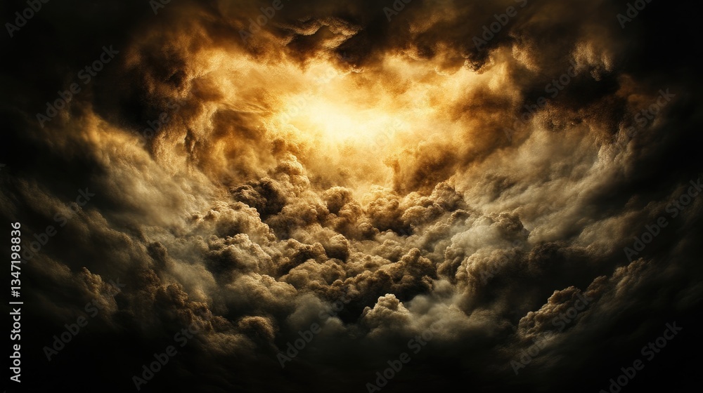 Obraz premium Dramatic clouds, golden light, dark sky