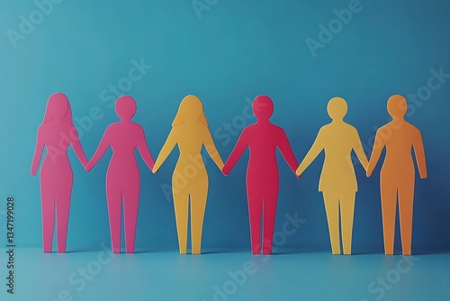 Colorful Paper Women Holding Hands Together