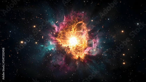 Wallpaper Mural Colorful Cosmic Nebula Explosion Surrounded By Stars and Lights in Dark Space Torontodigital.ca