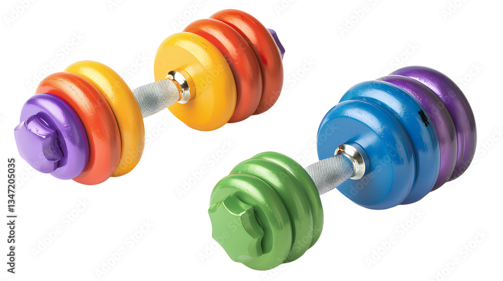 rainbow dumbbells isolated on transparent background, detailed photo, png rainbow dumbbells isolated on transparent background, detailed photo, png