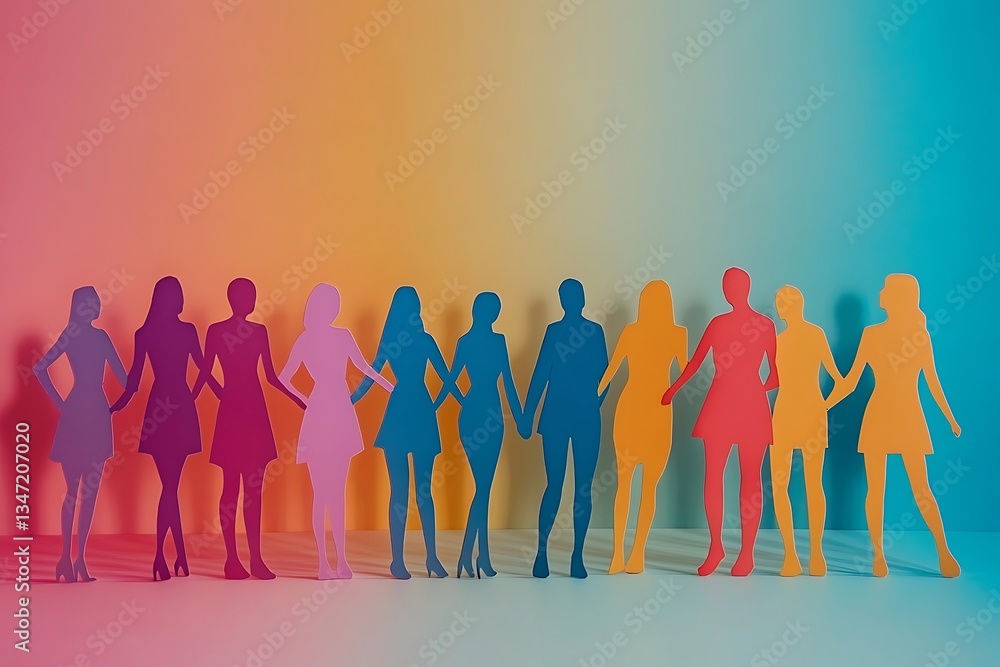 Obraz premium Colorful Women Holding Hands Together Showing Empowerment