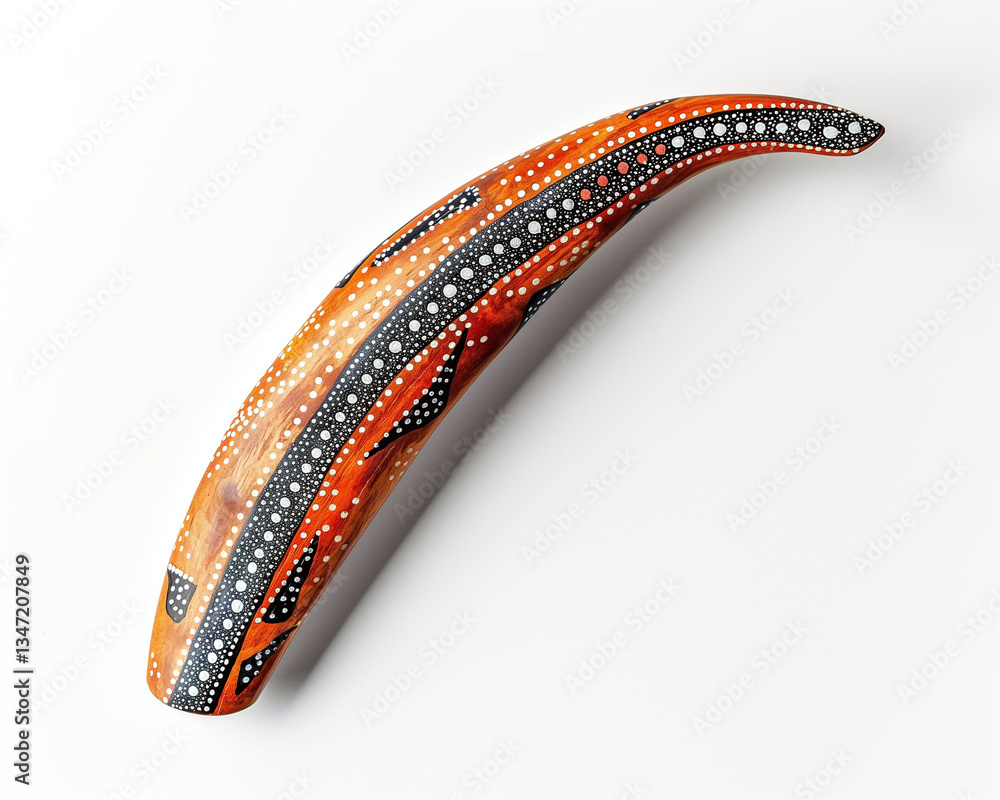 Handcrafted Didgeridoo with Aboriginal Dot Painting on White Background Handcrafted Didgeridoo with Aboriginal Dot Painting on White Background
