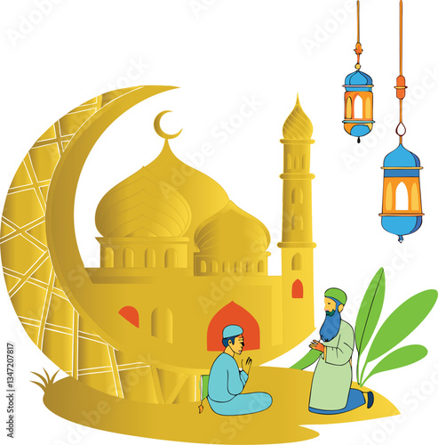 vector illustration of a golden crown mosque,