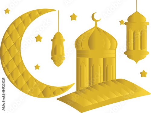 vector illustration of a golden crown mosque,