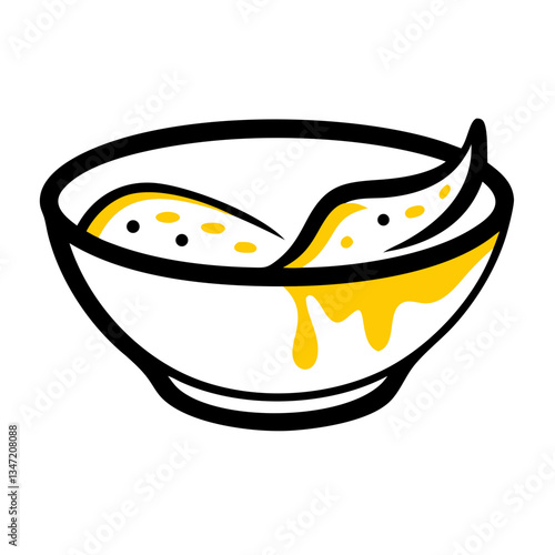 Bowl of soup icon in a flat style with yellow contents