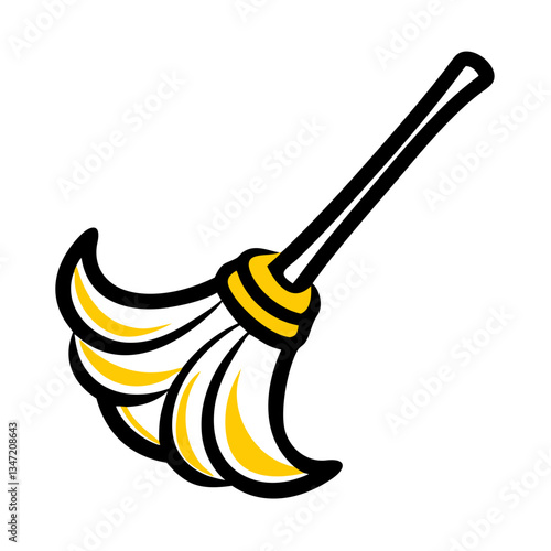 Broom icon in a flat style with yellow bristles