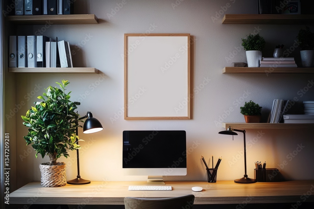 Fototapeta premium Mock Up Poster Featuring a Cozy Home Office Interior