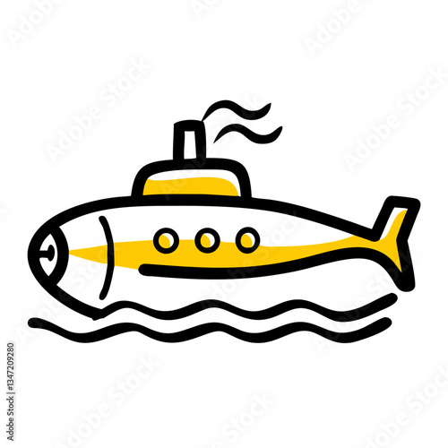Cartoon submarine icon in yellow and white for marine transport and exploration concepts