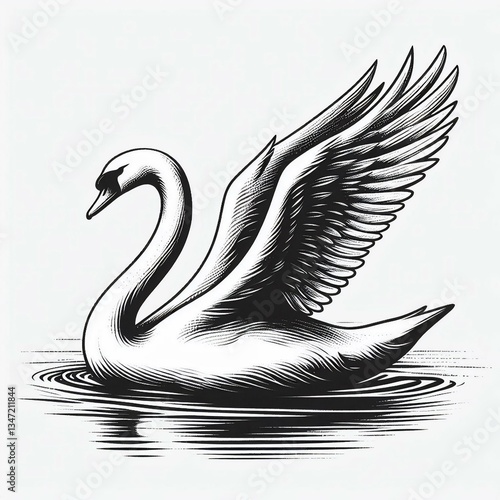 Majestic Swan with Spread Wings