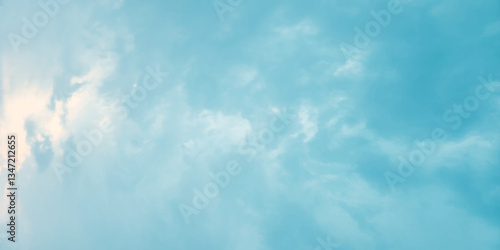 140sunny sky blue light watercolor background. Aquarelle painting brush effect card paper textured canvas cloudy smoke space for text, entertaining card, template. aquamarine color graphics illustrati
