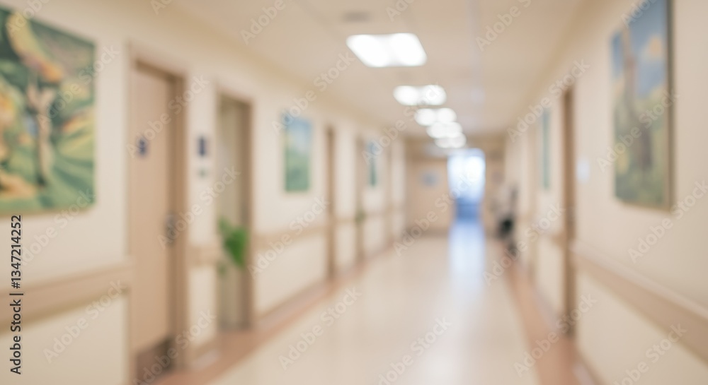 A blurred view of a welcoming hospital corridor, adorned with artwork and bathed in natural light, creating a clean environment for patients and visitors. A blurred view of a welcoming hospital corridor, adorned with artwork and bathed in natural light, creating a clean environment for patients and visitors.