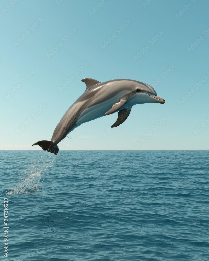 Playful Dolphin Leaps Gracefully from the Sea Under a Clear Blue Sky, Wildlife Nature Scene Playful Dolphin Leaps Gracefully from the Sea Under a Clear Blue Sky, Wildlife Nature Scene