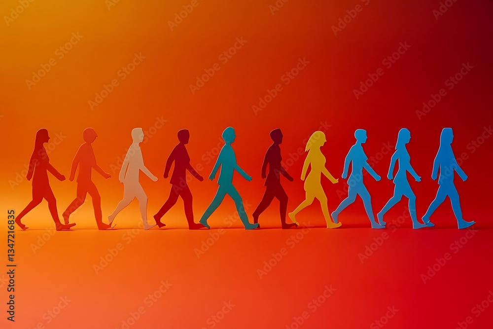Diverse Paper People Walking Together in Unity Diverse Paper People Walking Together in Unity